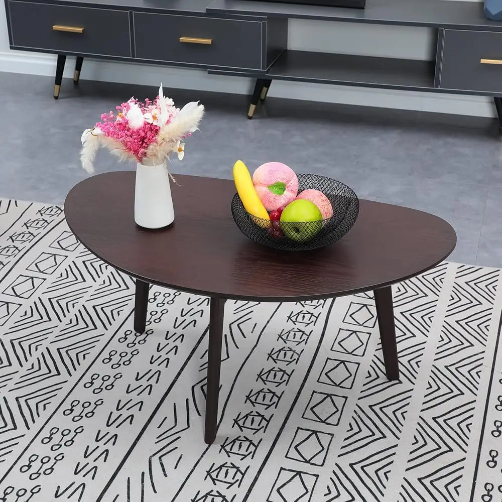 Small Oval Coffee Table For Living Room,Mango Tabletop Mid Modern Coffee Table,Espresso,18.9"" D X 33.47"" W X 15.75""