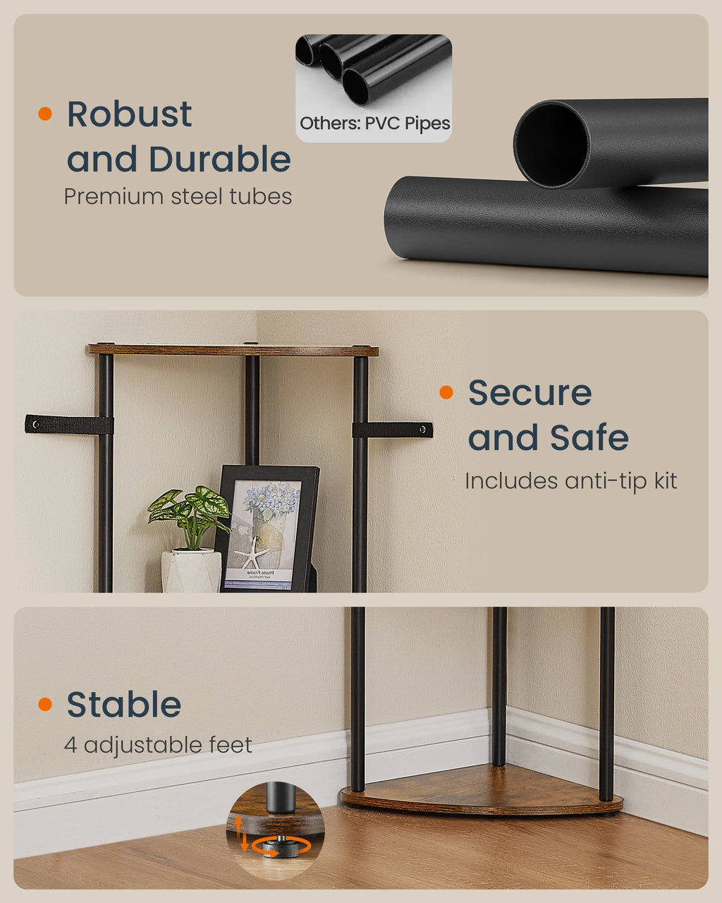 SONGMICS HOME Superfast Toolless Assembly, Corner Shelf Stand, 5-Tier Corner Standing Shelf, Living Room, Bedroom, Kitchen