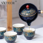Portable Chinese Gongfu Kung Fu Tea Set 360 Rotating Teapot Ceramic Tea Maker Infuser Wooden Handle Pot Cup for Home Office