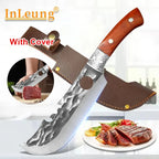 Kitchen Chef Utility Knive Stainless Steel Forged Slaughter Knife Chop Bone Vegetables Butcher Knife Cleaver Knife with Cover