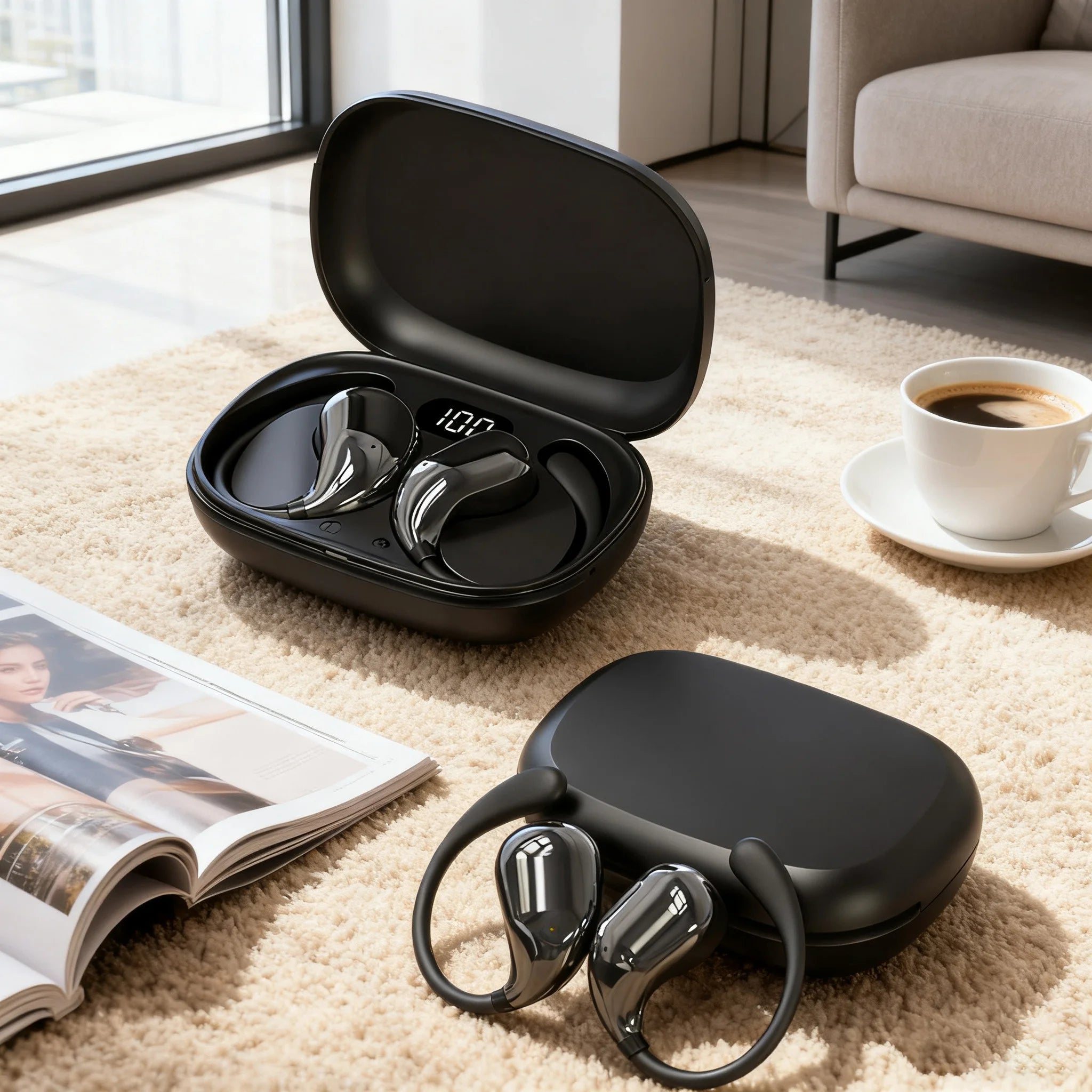 Bluetooth 5.4 Ear Hook Headphones TWS Wireless Earphones HiFi Stereo Waterproof Headsets LED Display Long Standby Touch Earbuds