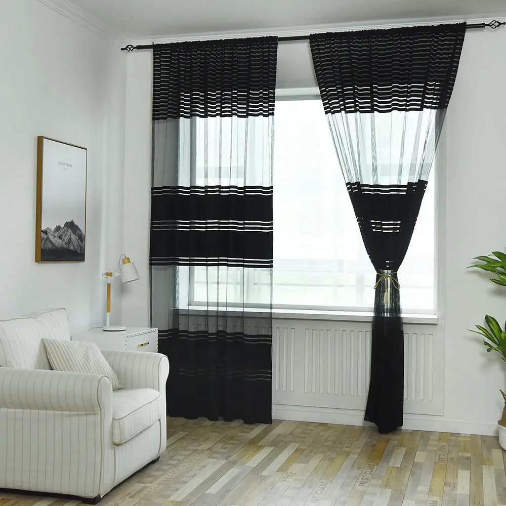 1PC Striped Sheer Curtains for Living Room Bedroom Tulle Curtains for Room Kitchen Decoration Window Treatments Drapes 100x270CM