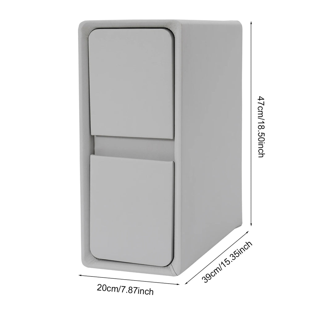 20CM Wide Bedroom Bedside Table with Cream Style Multifunctional Storage, Double Drawers Simple and Modern - Light Gray
