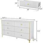 6 Drawer Double Dresser with Modern Faces, Wood Dresser Chest with Decor Drawers and Golden Handles, Storage Chest of Drawers