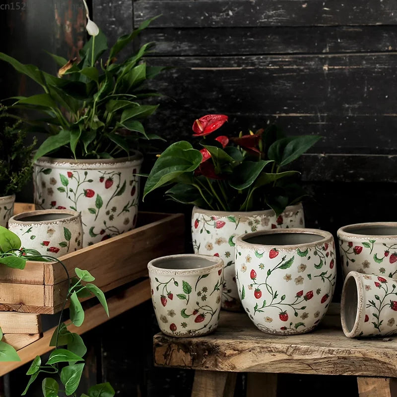 Vintage Ceramic Succulent Flowerpot Planters for Indoor Plants Creative Countryside Style Plant Pot Living Room Decoration
