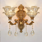 2025 New European Style Retro Crystal Glass Wall Lamp Dual Head Living Room Bedroom Bedside Lamp Corridor Corridor Wall Lamp
