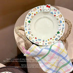 Hellokitty Cartoon Kawaii Ceramic Tableware Household Rice Bowls Sand Bowls Household Vegetable Dishes Complete Set of Tableware