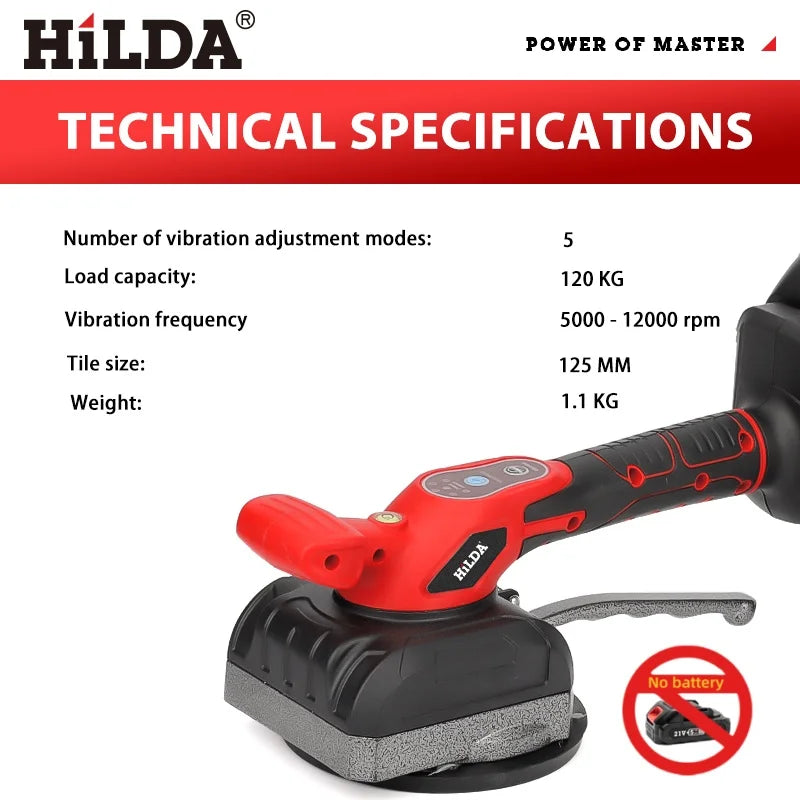 HILDA Tile Tiling Machine Laying Vibrating 5-Speed Adjustable High Loading Tile Vibration Leveling Fit Makita 21V Battery
