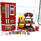 Kitchen Pretend Play House Set Spray Water Vapor Mini Fridge Kitchen Fast Food Burger Fries Dessert Educational Role Play Toys