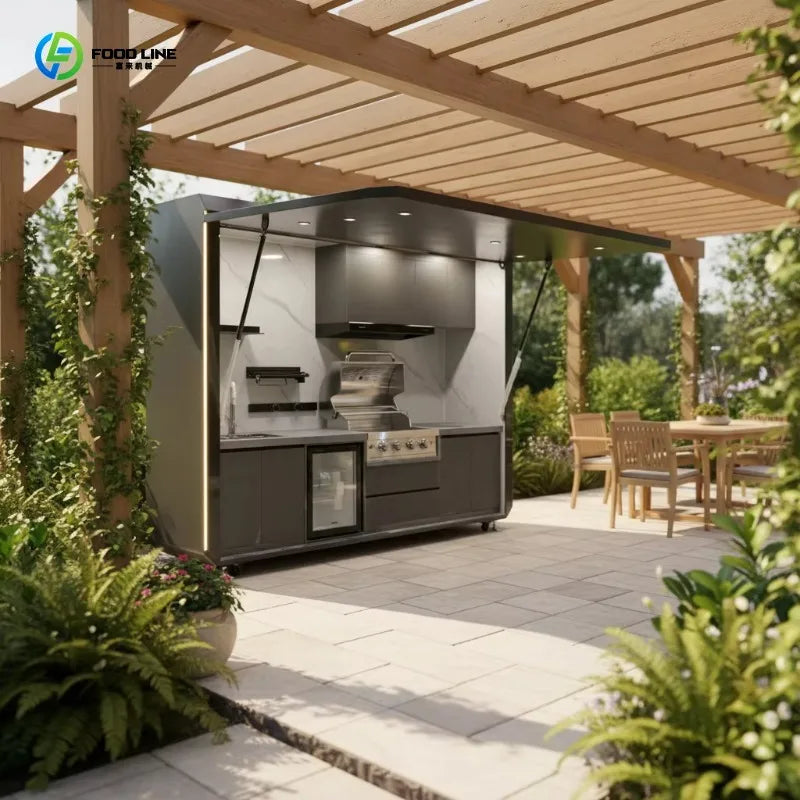 Customized Integrated Outdoor Kitchen Unit Fully Equipped Modular Cooking Station for Camping BBQ Glamping Resort