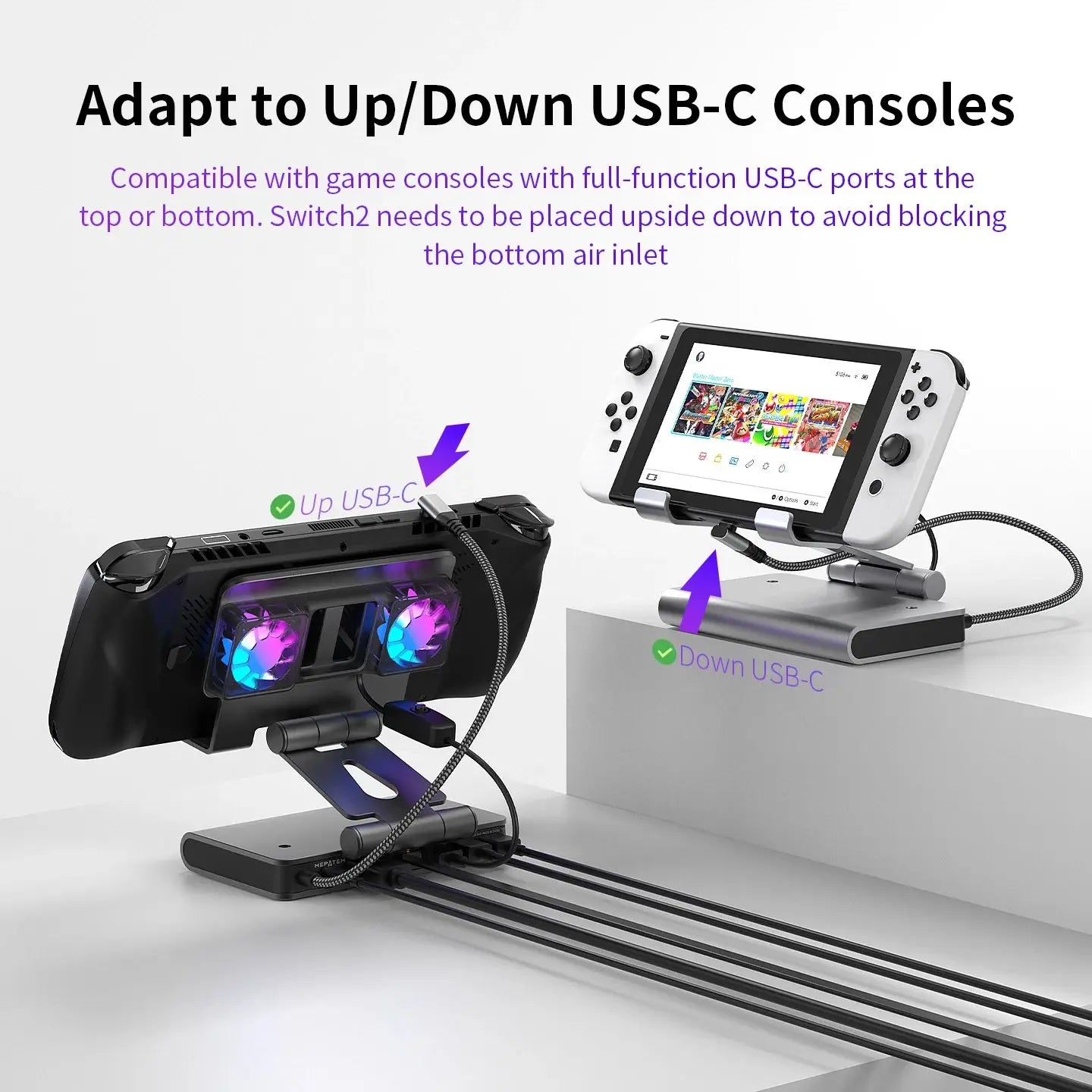 Game Console Dock Adjustable Height Dock Bracket with Hdmi 4K 60Hz 6 In 1 Rgb Dual Fans Docking Station for Rog Ally Steamdeck