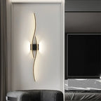 Modern LED Strip Wall Sconce - Double Curve, Remote, Black Gold, Bedside Bedroom | AlluCanFind