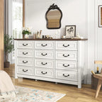 Farmhouse 12 Drawer Dresser for Bedroom, 63” Wood Dresser & Chest of Drawers with Rustic Handles, Wide Closet Dresser Organizer