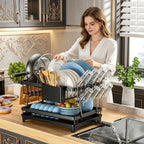 2-Tier Metal Kitchen Countertop Dish Drying Rack, Dish Drainer with Removable Drip Tray for Kitchen Counter Storage