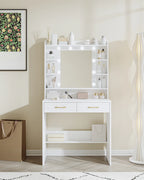 Dressing Table with Mirror, Dressing Table with Shelves and 2 Drawers, for Bedroom, Living Room, Adjustable Brightness, 40 x 80