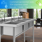 Stainless Steel Kitchen Sink 3-Room Freestanding Sink Standing Sink Handmade 201/304