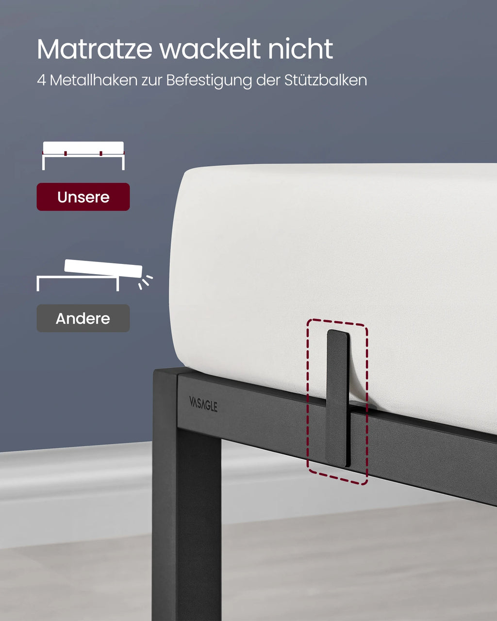 VASAGLE Double bed frame, bed frame, metal bed frame, with storage shelves, guest bed
