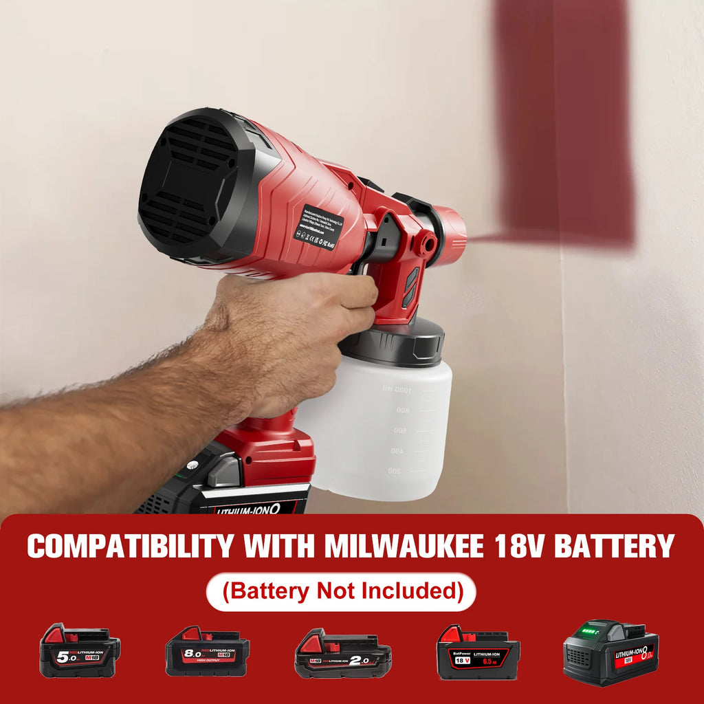 1000ML Cordless Spray Gun For Milwaukee 18V Battery Electric HVLP Rechargeable Paint Sprayer For Car Home Windows Power Tool