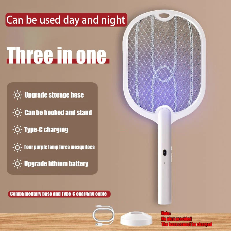 3 In 1 Electric Mosquito Swatter Mosquito Killer Lamp Killer Insect Killer 3000V Type-C Rechargeable Mosquito Killer Fly Killer