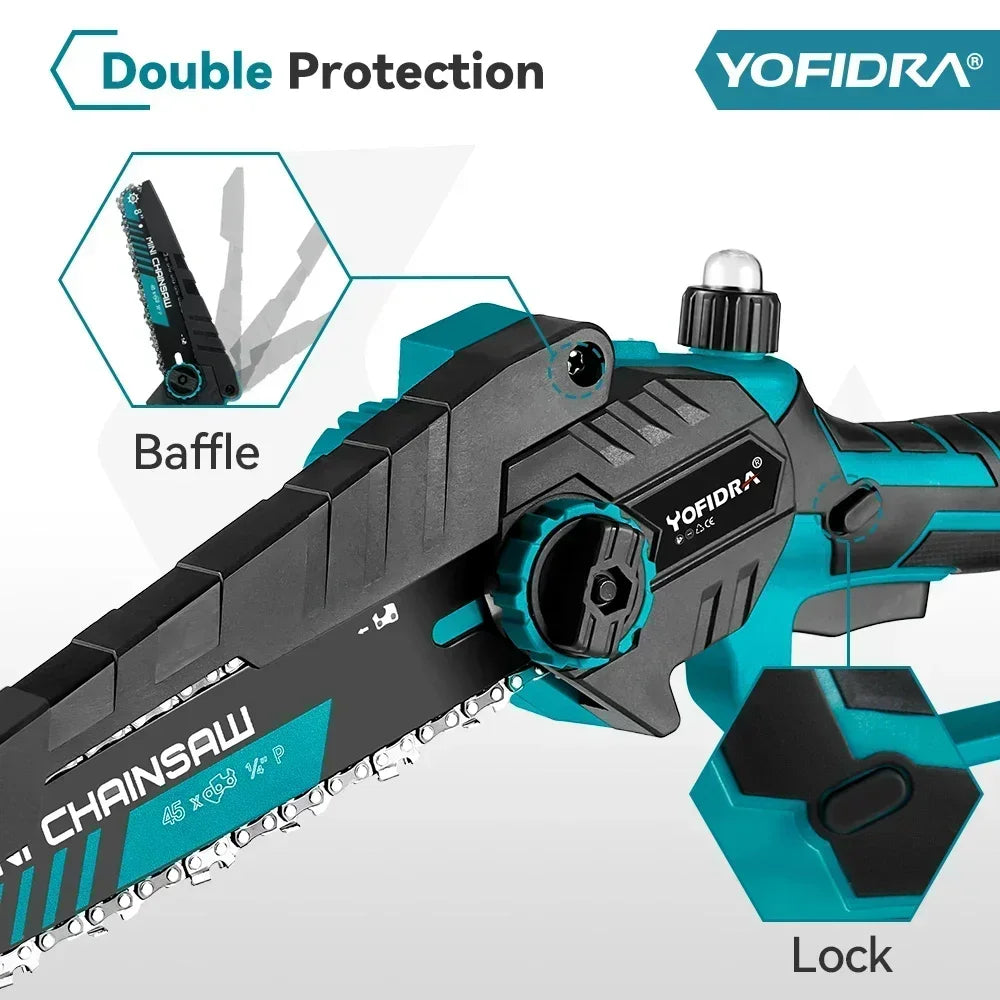 YOFIDRA Brushless 8 inch Electric Pruning Saw Chainsaw Rechargeable Woodworking Saw Power Tool Fit For Makita 18V Battery Pin