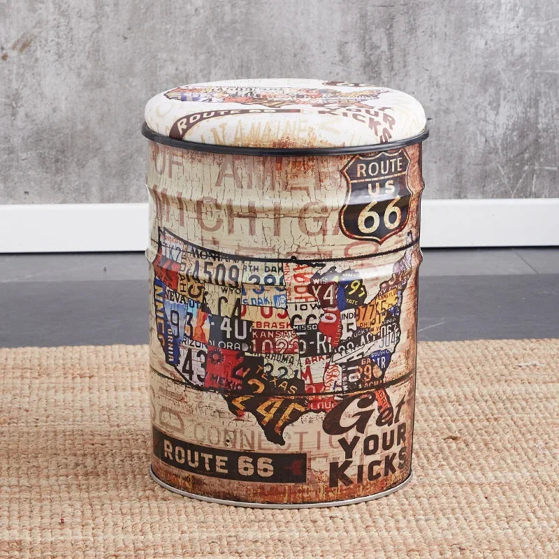 Paint Bucket Stool, Iron Art, Creative Storage Seat, Commercial Retro Low Stool, Bars, Shopping Malls Oil