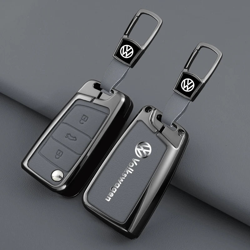 Leather Car Remote Key Case Fob Cover Protector Holder Shell For VW Volkswagen Golf 7 MK7 Tiguan MK2 T-roc T-cross Accessories