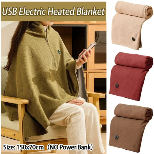 Winter USB Electric Heated Blanket Wearable 3 Heating Level Heated Shawl Portable Body Warmer Blanket for Home Office Sofa Shawl