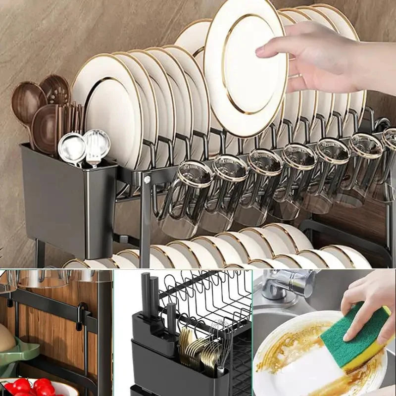Dish Rack Kitchen Storage Organizer for Bowls Plates Snap On Design No Drilling Installation Home Supplies