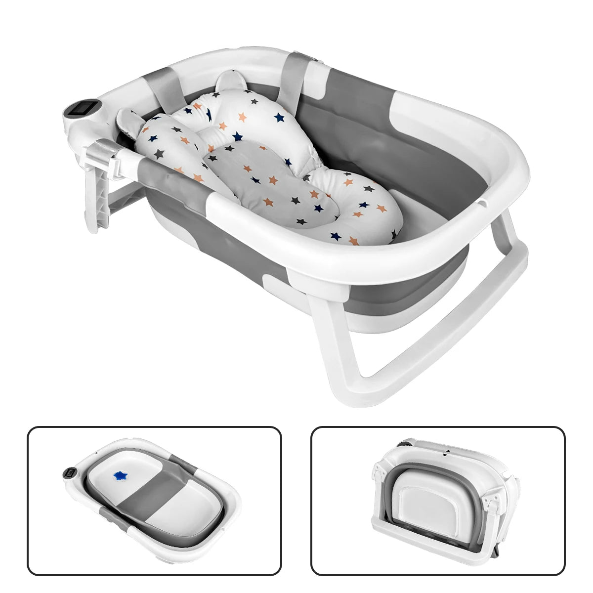 Foldable Baby Bathtub with Cushion & Thermometer