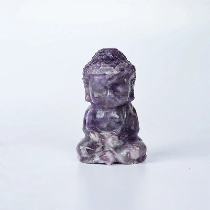 Hand-carved Bady Buddha Mini Figurine Stone Rose Quartz Crystal Craft Gemstone Statue Healing Feng Shui Religion Home Ornament