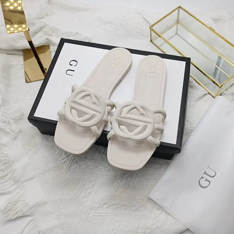 Women's Summer Flat Slippers - Trendy "One Word" Design, Versatile Holiday Outing Slides | AlluCanFind