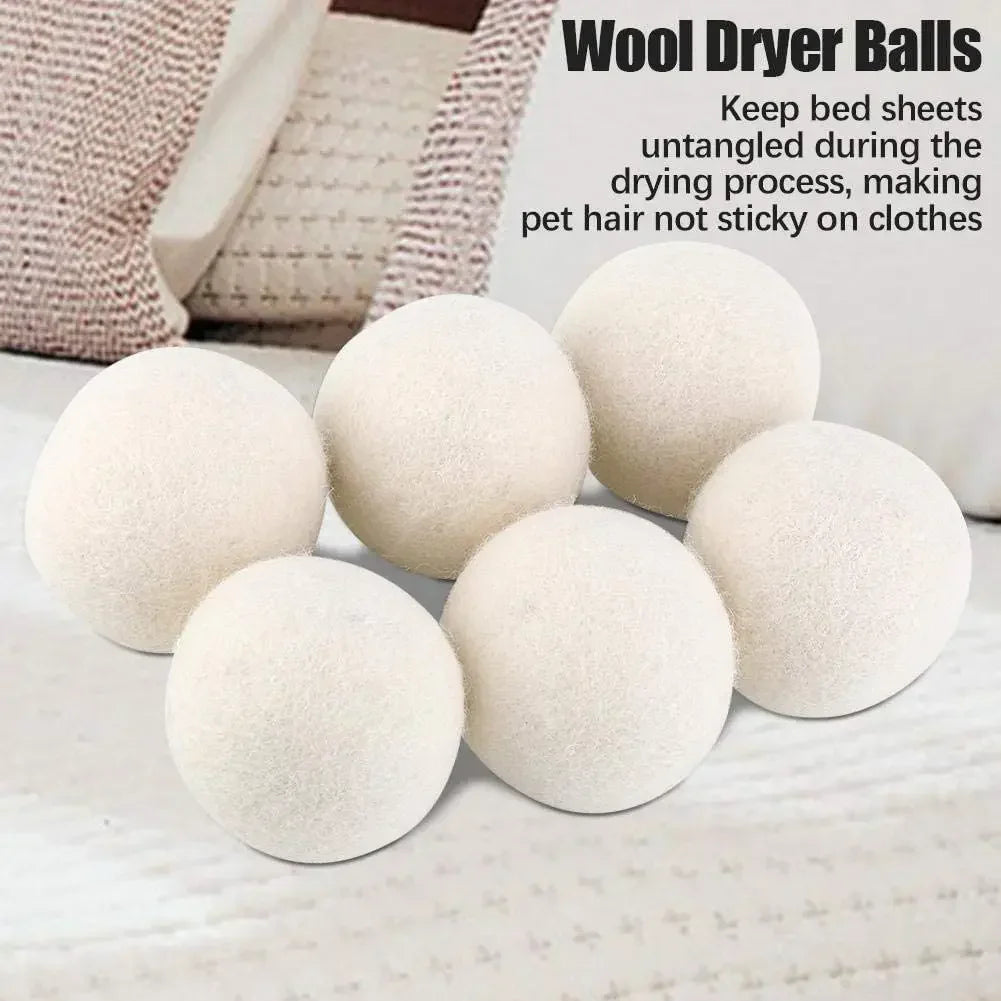 6pcs Dryer Balls Fabric Softening Handmade Reusable Organic Wool Laundry Balls Reduce Drying Time Wrinkles Free with No Bad Odor