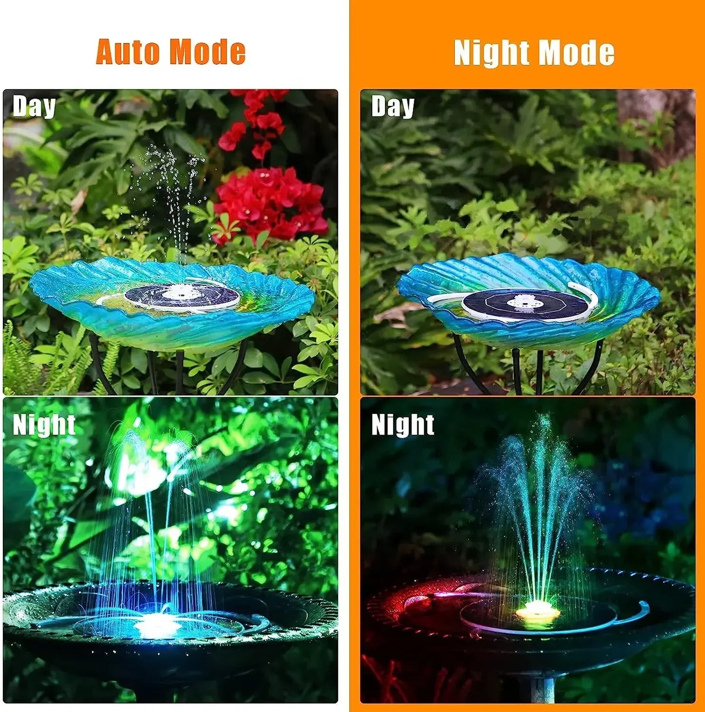 3.5W LED solar fountain pump with LED color light and 1500mah battery, 3 retractable supports for bird bath, pond, garden