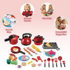 Mini Kids Kitchen Toys Set Pretend Play Cooking Pots Pans Utensils with Play Food Educational Gift for Toddler Boys Girls 3+