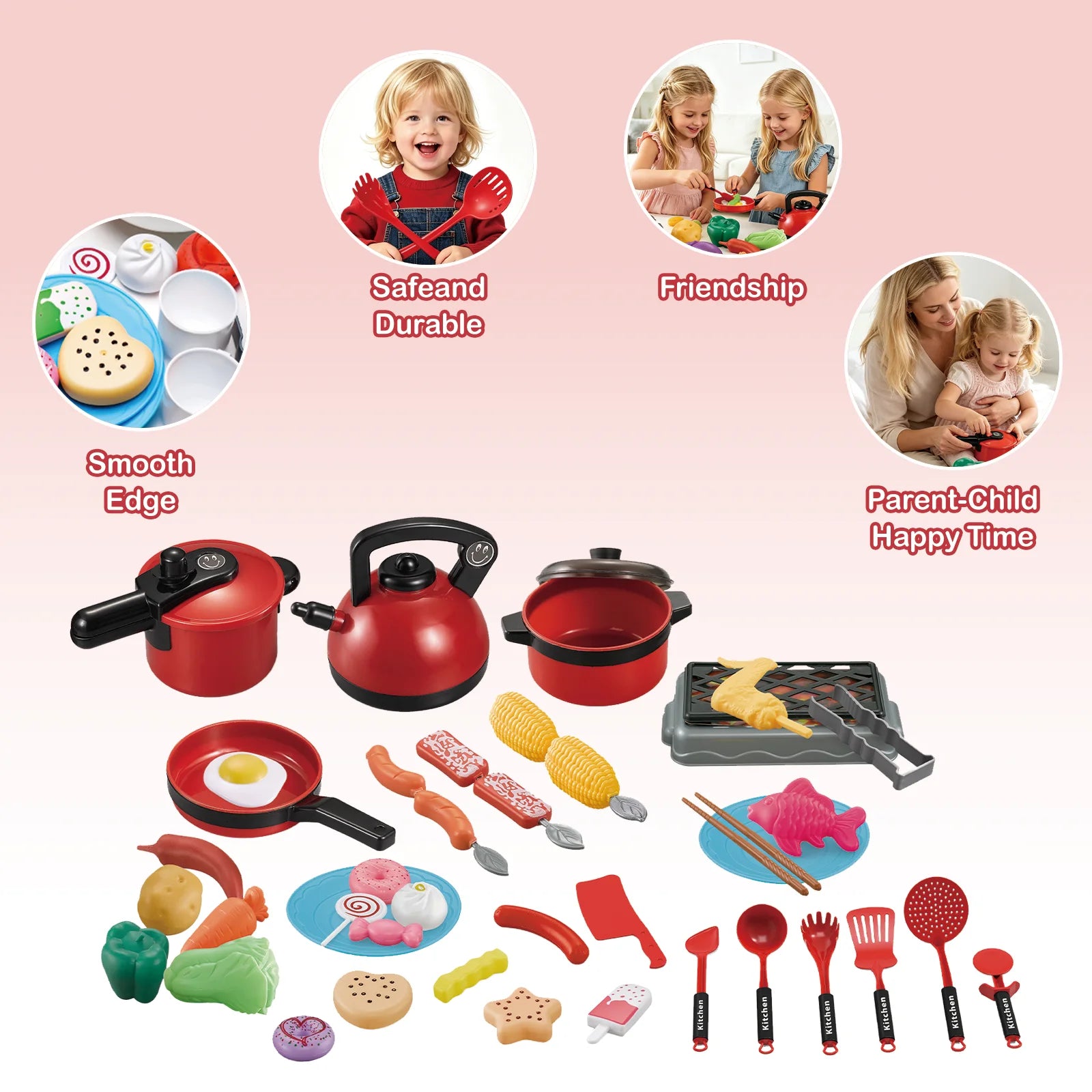 Mini Kids Kitchen Toys Set Pretend Play Cooking Pots Pans Utensils with Play Food Educational Gift for Toddler Boys Girls 3+