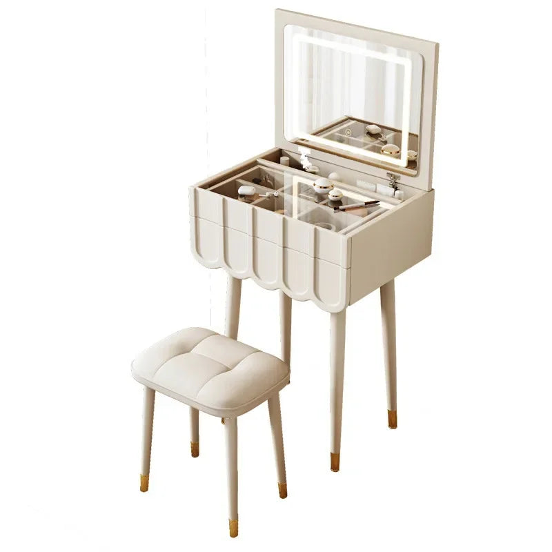 French Foldable Cover Dressing Table Simple Mini Storage Makeup Vanity Table with Mirror Modern Dressers for Bedroom Furniture