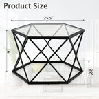 Giantex Hexagonal Glass Coffee Table, End Table W/Tempered Glass Top & Sturdy Metal Legs, Modern Center Table, Geometric Small