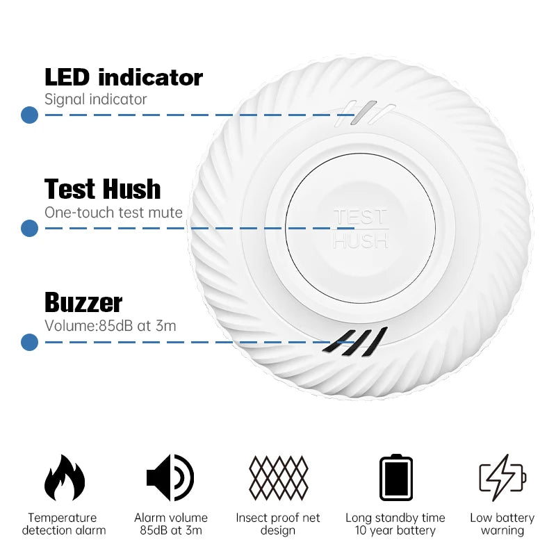WiFi Tuya Function High Quality Smoke Detector Built-in 10 Year Battery Parlor Room Kitchen Shop Fire Inspection Alarm Sensor