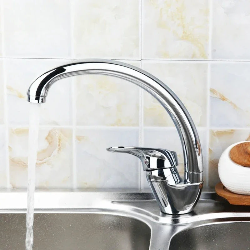 Kitchen Faucet 360° Rotation Household Kitchen Hot and Cold Tap Single Handle Deck Mounted Polished Basin Sink Mixer Tap