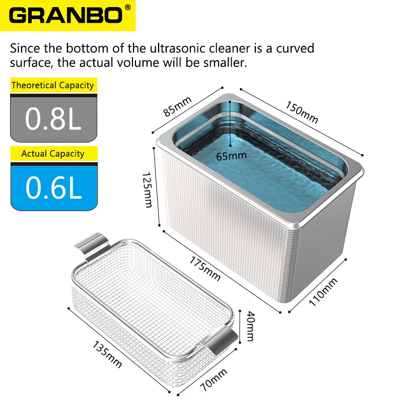 Ultrasonic Cleaner 60W Ultrasound Glasses Cleaner 40KHz High Frequency Ultrasonic  Bath for Glasses Jewelry Necklace Cleaning