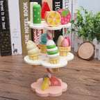 Kitchen Accessories Toy for Kid Pretend Play Wooden Ice Cream Counter Playset for Toddler Toys Montessori Pretend Play Food Toys