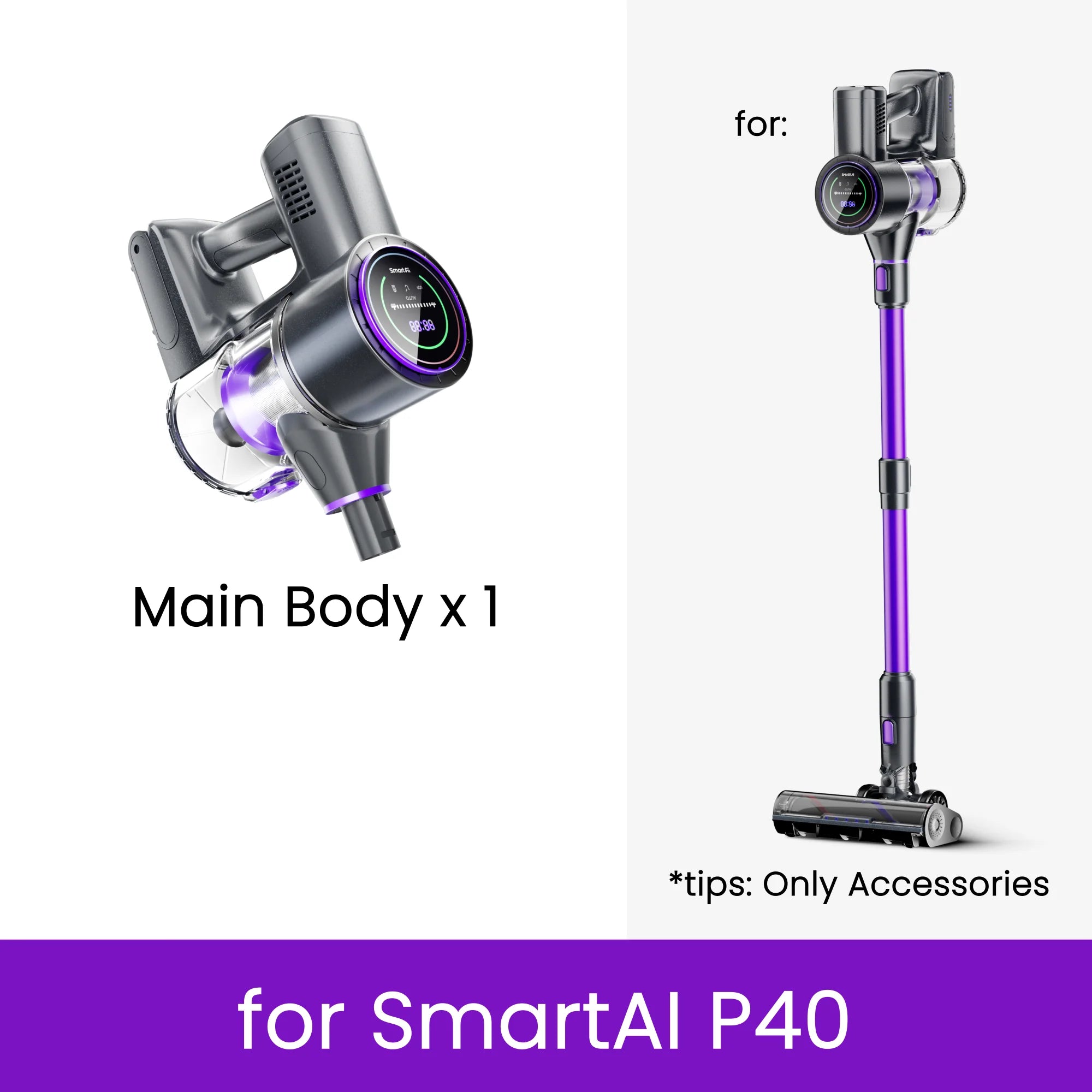 Original accessories for vacuum cleaners SmartAI battery/HEPA filters/telescopic Tube, compatible only with SmartAI vacuum cleaners