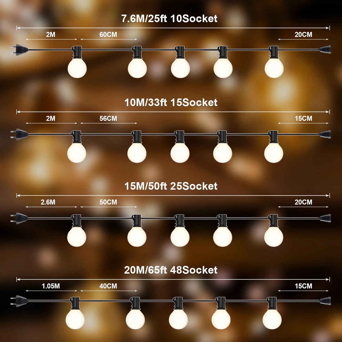 Vintage G40 Frosted Globe String Lights E12 220V EU Warm White 110V US Waterproof Retro Wedding Garden Light New Year's Garland