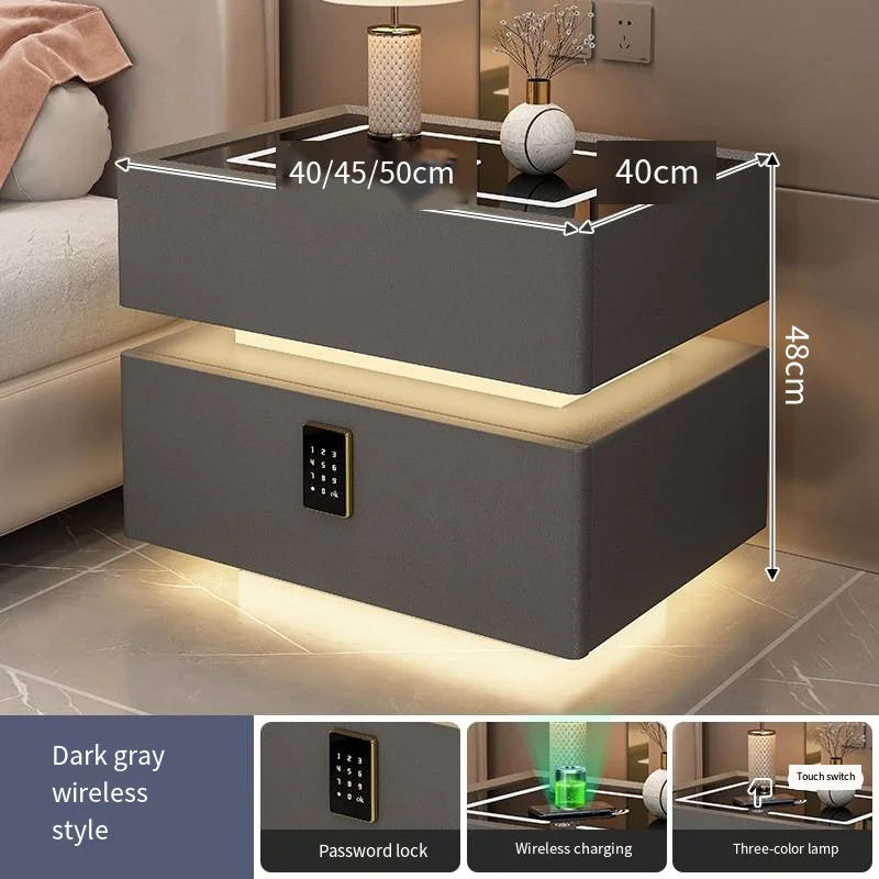 Creative 25-50cm Smart Bedside Table with Sensor Light Nordic Style Storage Cabinet Bedroom Nightstand with Wireless Charging