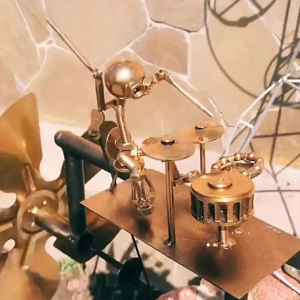 DIY Handcrafted Metal Drummer Windmill Statue Spins with Wind Steampunk Percussionist Music Wind Spinner Garden Decoration