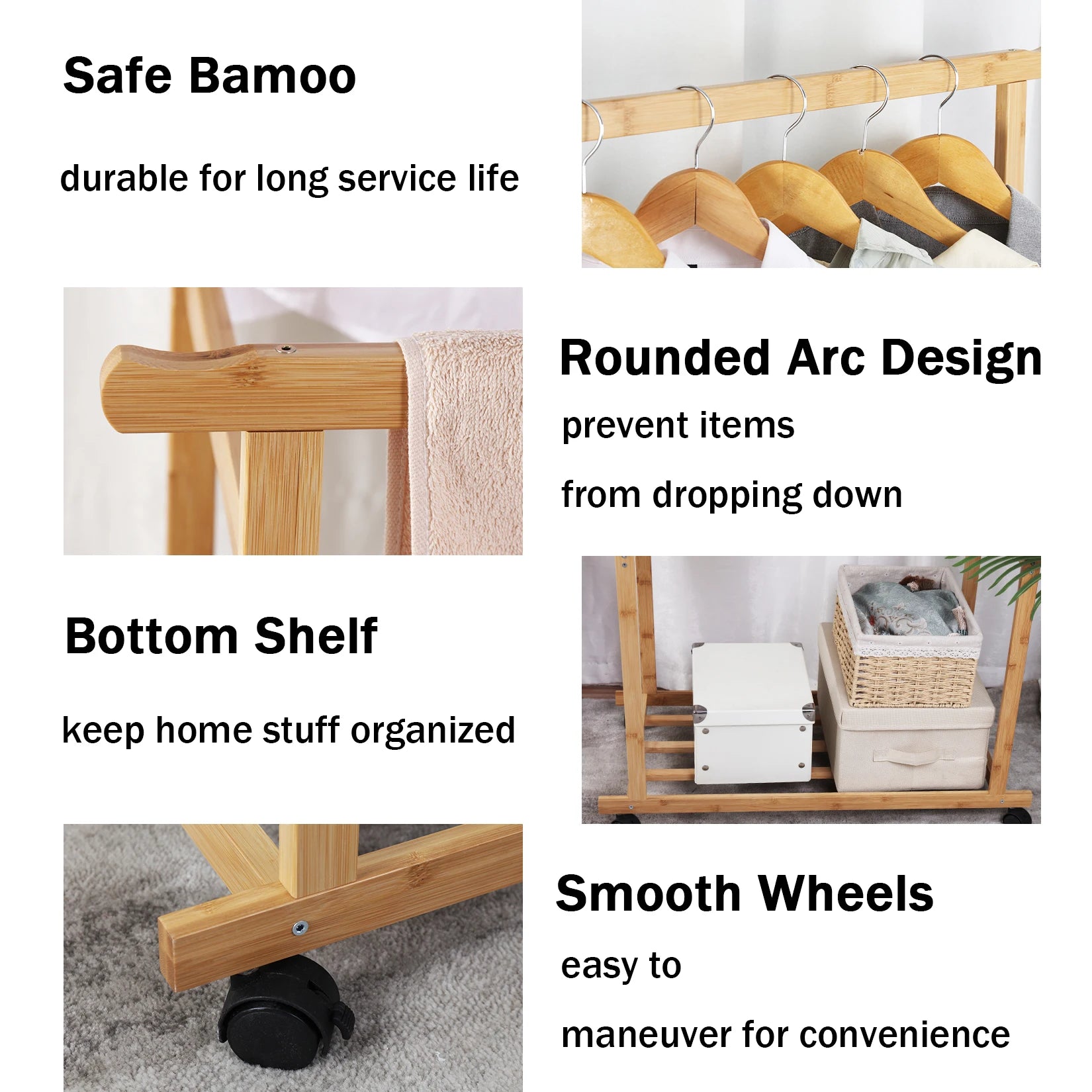 Double Hanging Rails Clothes Rack on Wheels Free Standing Garment Rack with Rolling Wheels
