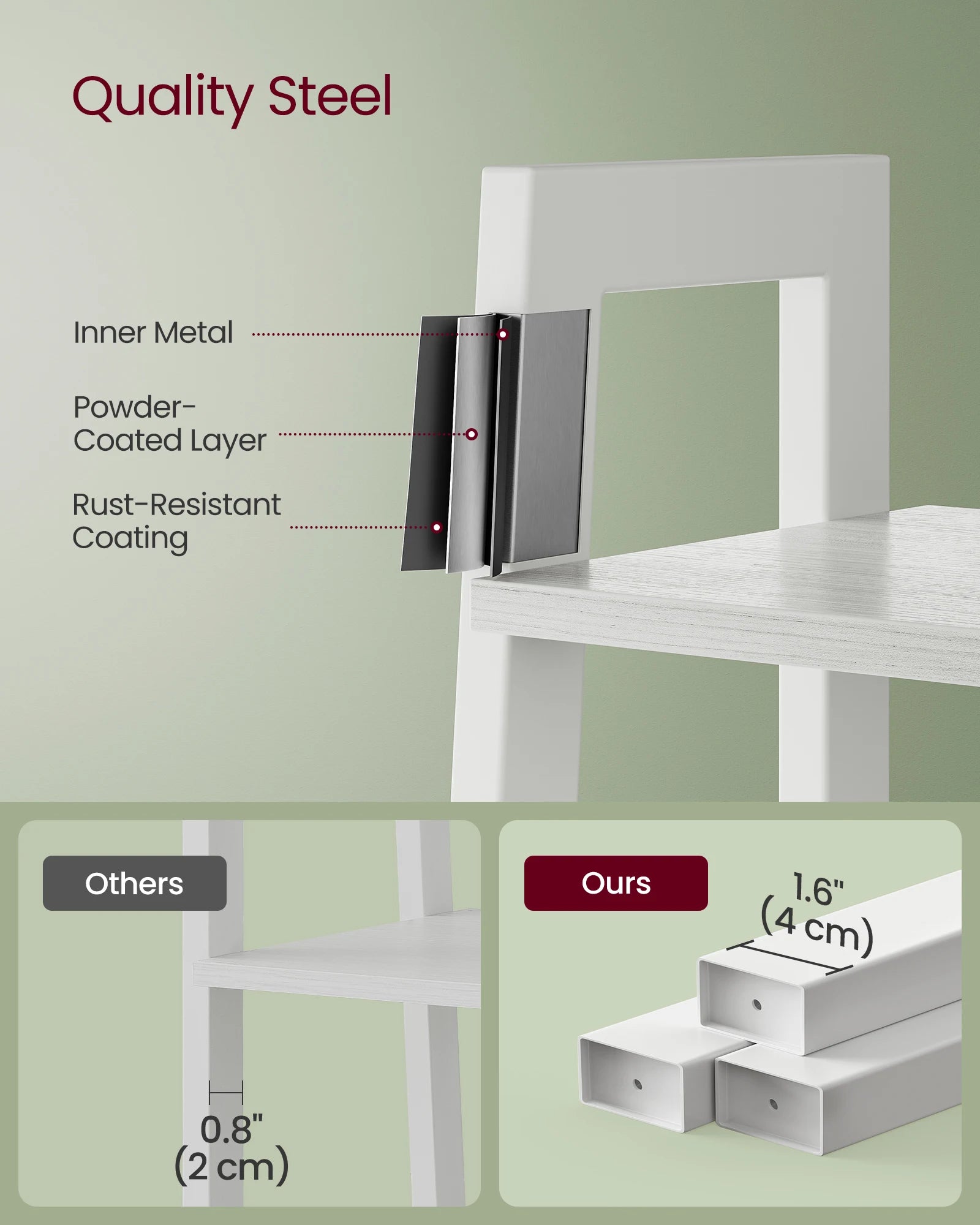 VASAGLE Ladder Shelf, 4-Tier Bookshelf, Storage Rack, Bookcase with Steel Frame, for Living Room, Home Office, Kitchen, Bedroom