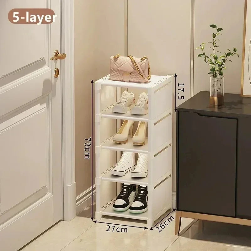 Household Metal Shoe Rack Multi-Layer Stackable Adjustable Simple Shoe Cabinet with Compartment Cloth for Wall Corner Entrance