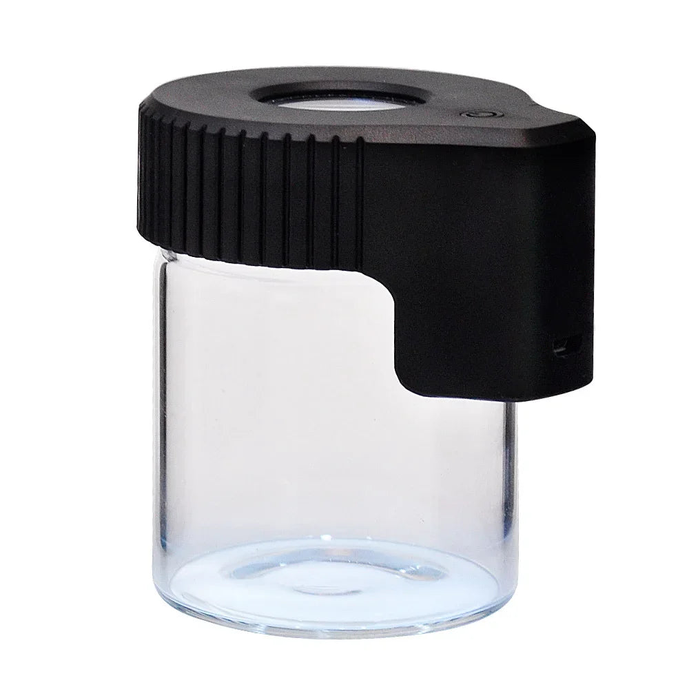 LED Glass Tobacco Jar Bottle Box with Magnifier Sealed Vacuum Herb Tobacco Jar Box Bottle Tobacco Storage Bottle Jar Container