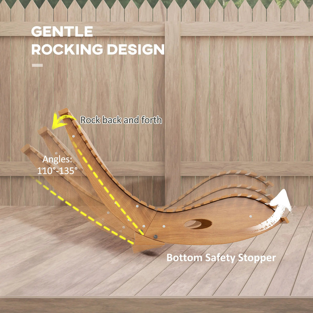 Outsunny Outdoor Rocking Chair W/ Slatted Seat, Wooden Rocking Chair, Teak